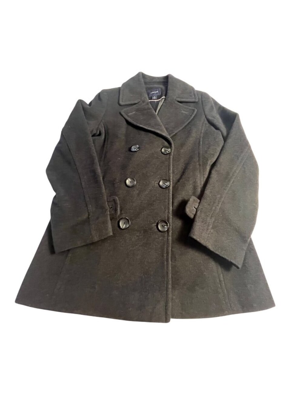 Lands End Womens Double-Breasted Mid-Length Wool Blend Black Pea Coat Size 8